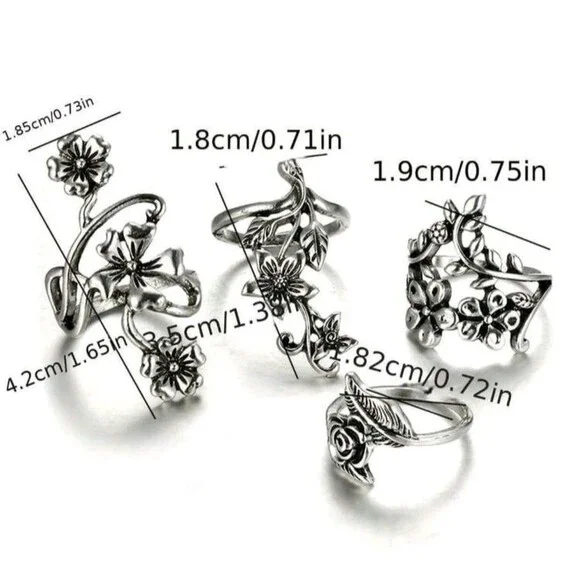 4 PC (Women's)-(Floral Ring Set)-(Silver)-(New)-(Ring Sizes Pitured)-$30.00 - Picture 4 of 5
